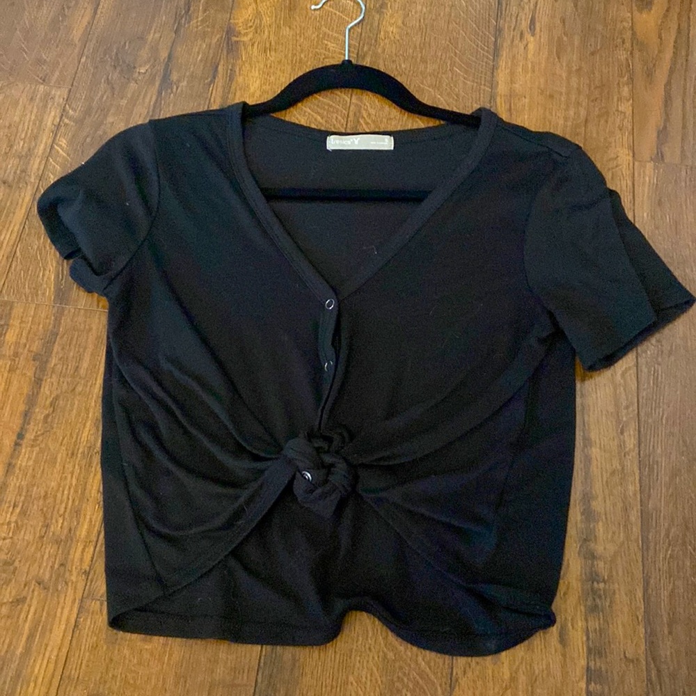 Black Button Up V-Neck